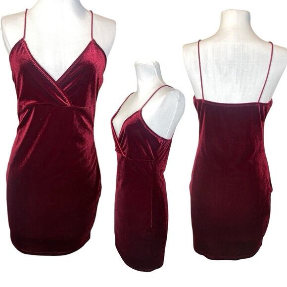 Velvet Babydoll Slip Dress‎ Womens Small Burgundy Y2K Cocktail Formal Homecoming - Picture 7 of 7